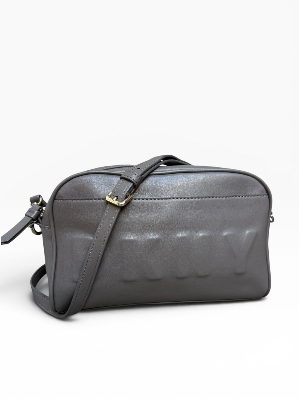 DKNY Grey Tilly Crossbody Leather Bag  Camera Bag Style Embossed Logo Purse